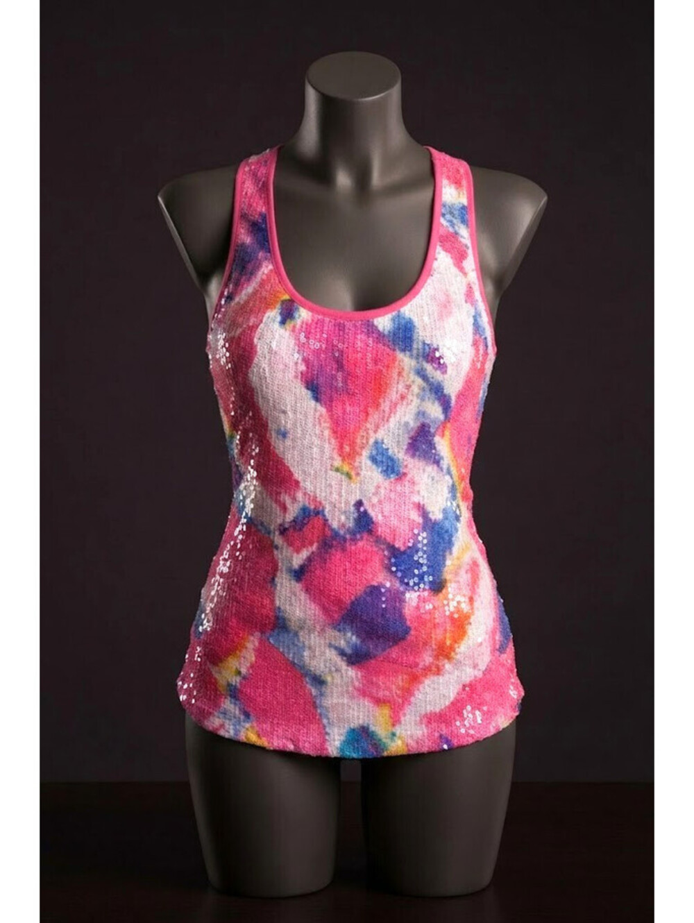 No Boundaries Tank Top Womens XL 15-17 Pink Blue Tie Dye Sequin Racerback Casual